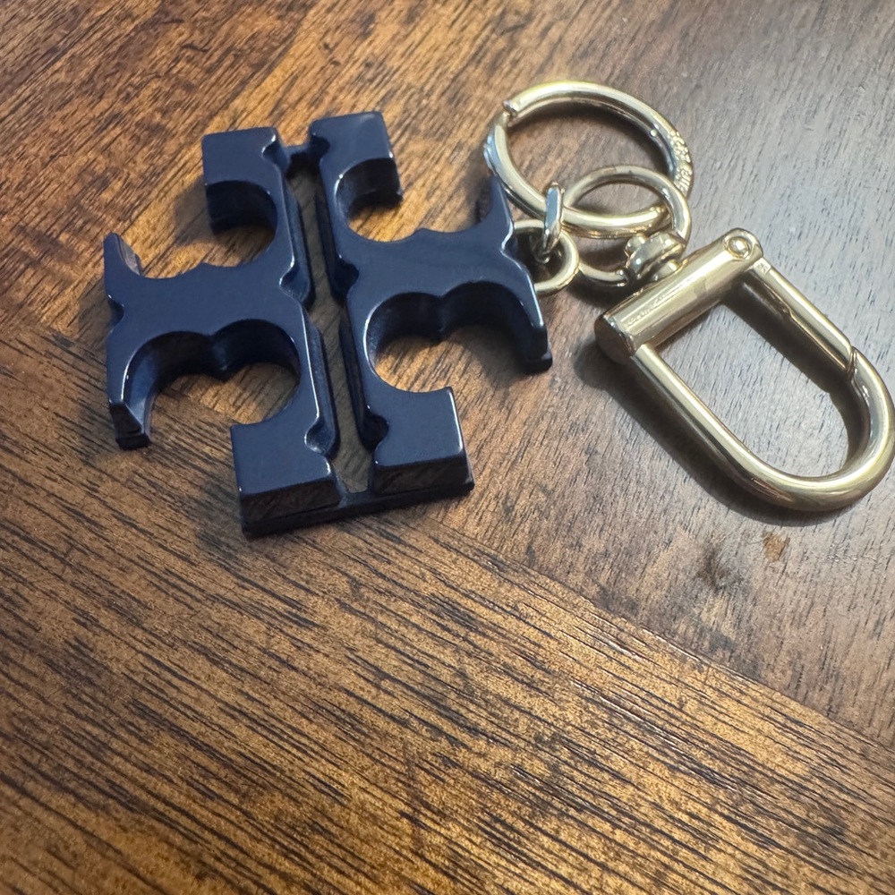 Tory Burch Dark Blue Logo Keychain